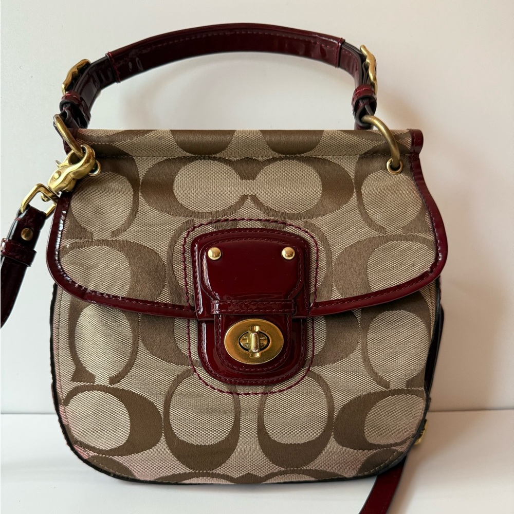 Coach Signature Crossbody Bag with Burgundy Accents
